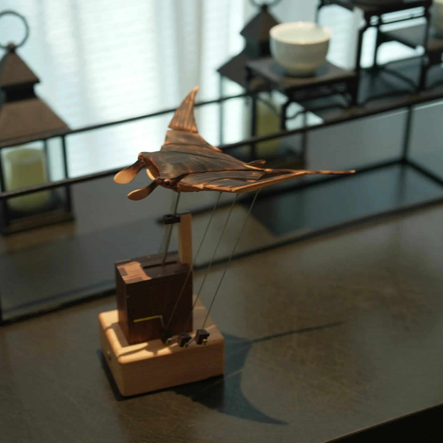Handcrafted Wooden Electric-Powered Bionic Manta Ray Decorative Piece